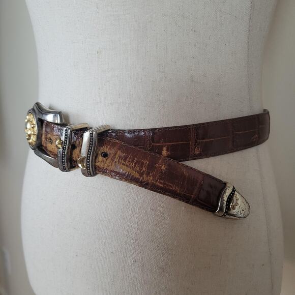 VTG Brighton Belt Medium Brown Leather Museum Collection Sun Moon 90s Western - Picture 3 of 10